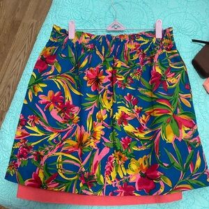 J. Crew Blue and Pink Floral A-Line Skirt
